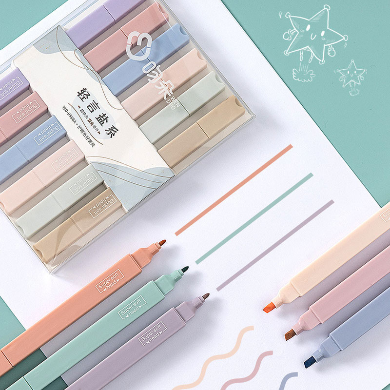 Pastel Highlighter Set Double Ended - 6 قطعة مجموعة أقلام تحديد مزدوجة