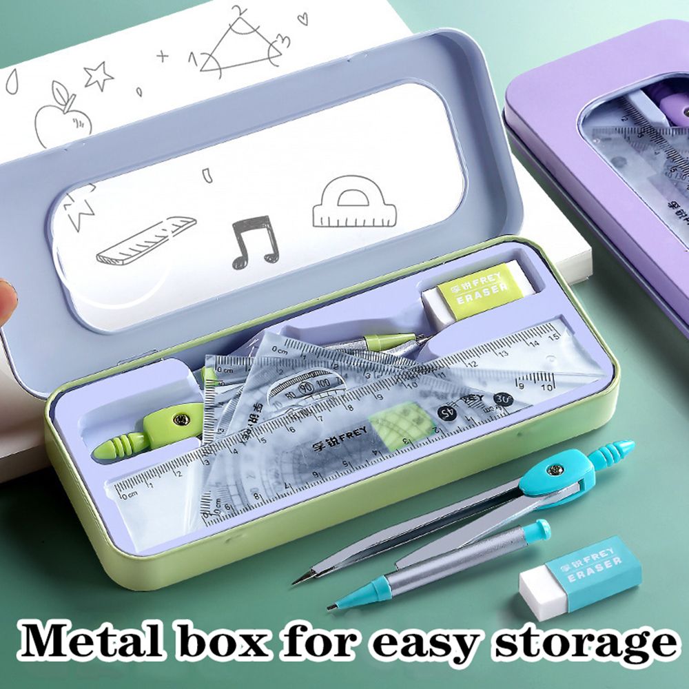 Math Geometry Set With Compass - مجموعة منقلة هندسية للطلاب ، مسطرة